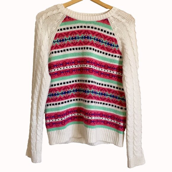 Talbots Women’s FAIR ISLE Wool Blend Sweater Medium Classic Cable Knit Nordic - Picture 1 of 7